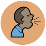 The circle icon for Coughs, Colds & Pneumonia - an illustration a boy in a blue shirt coughing with his mouth open.