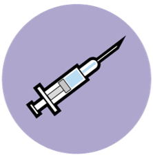 The circle icon for Immunisation - an illustration of a filled syringe on a purple background.
