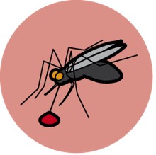 The Children for Health malaria logo - it is a red circle with a mosquito in it.