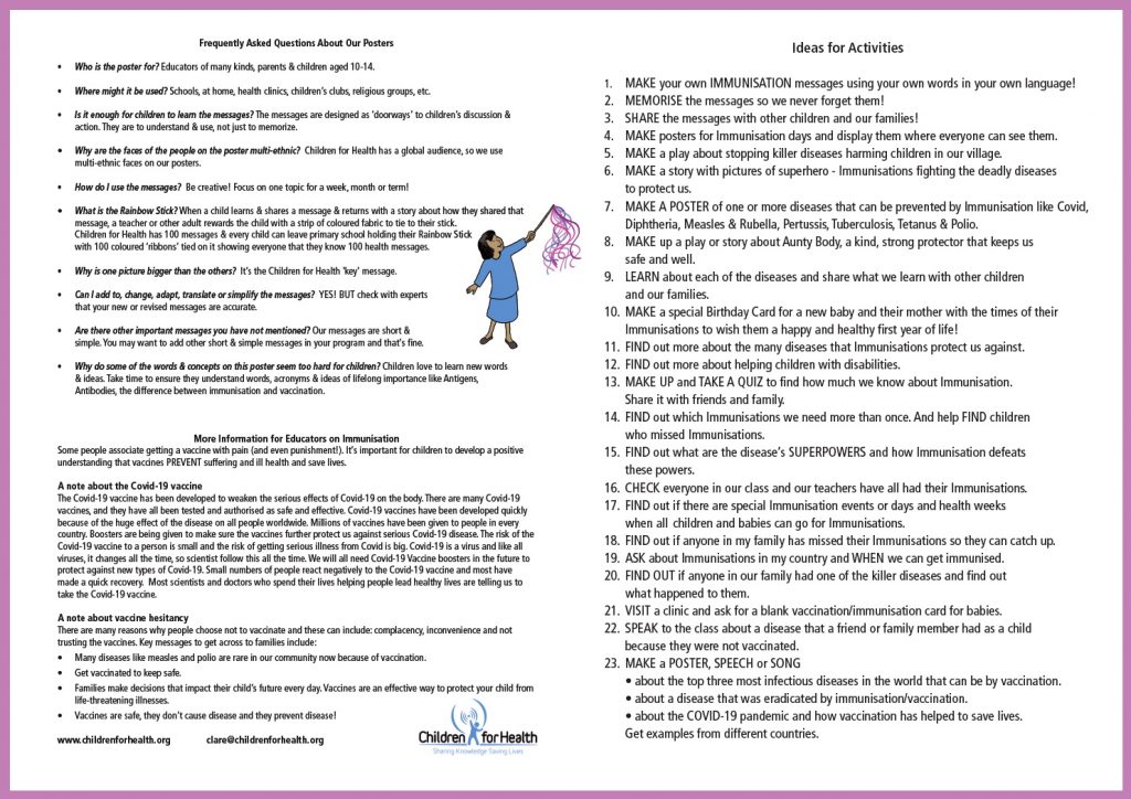 Back of our immunisation poster it has an FAQ, info for educators and ideas for activities.
