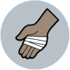 The circle icon for Accidents & Injury Prevention - an illustration of a hand with a white bandage.