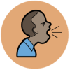 The circle icon for Coughs, Colds & Pneumonia - an illustration a boy in a blue shirt coughing with his mouth open.