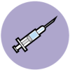The circle icon for Immunisation - an illustration of a filled syringe on a purple background.